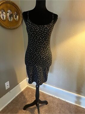 Brandy Melville Black Mini Slip Dress with White Floral Print